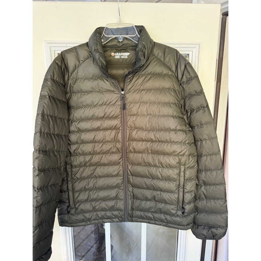 HeatKeep Men's med brown Packable Down Puffer Jacket lightweight down filled